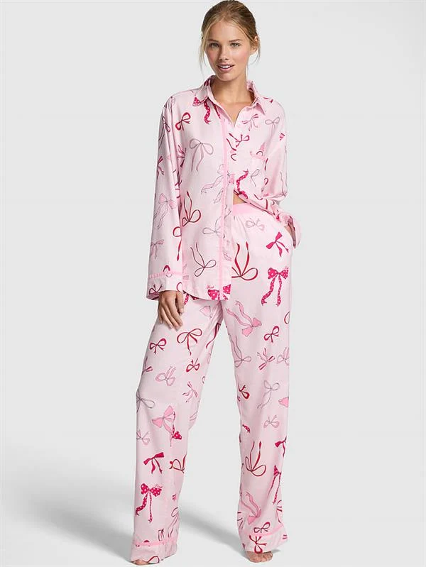 Pink Flanel Uzun Pijama Takimi ön görünüm