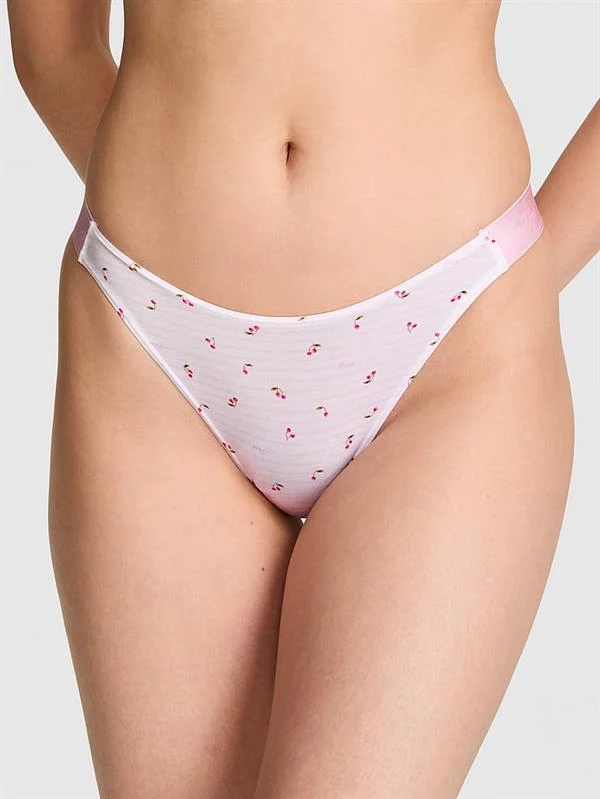 Pink Logolu Pamuklu Derin Bacak Kesim Tanga ön görünüm