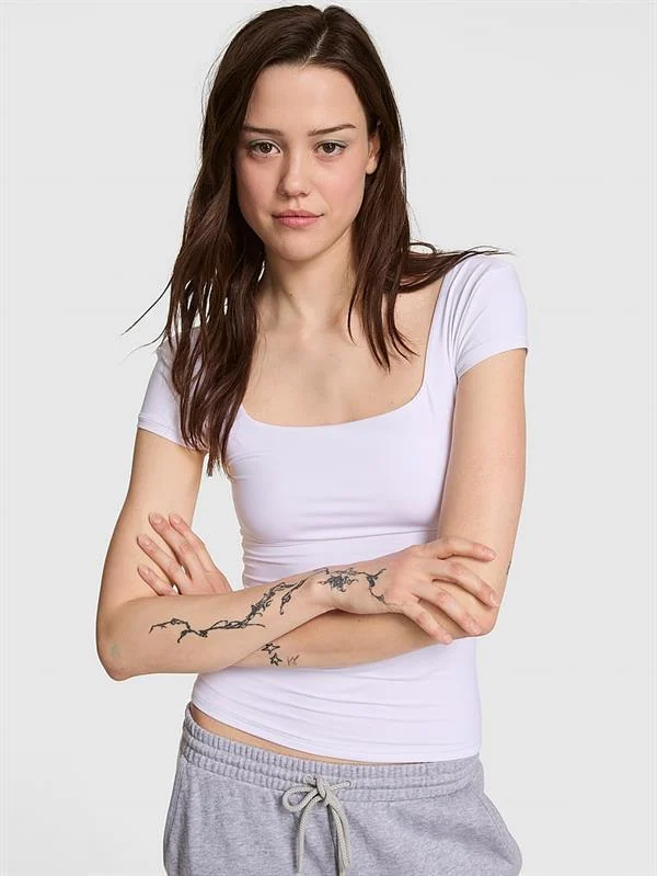 Pink Base Stretch Cap Sleeve Tee ön görünüm