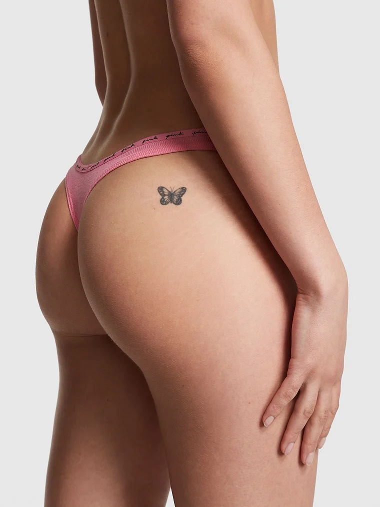Pink Fitilli Logolu Pamuklu Tanga arka görünüm