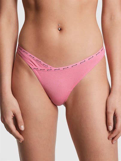 Pink Fitilli Logolu Pamuklu Tanga