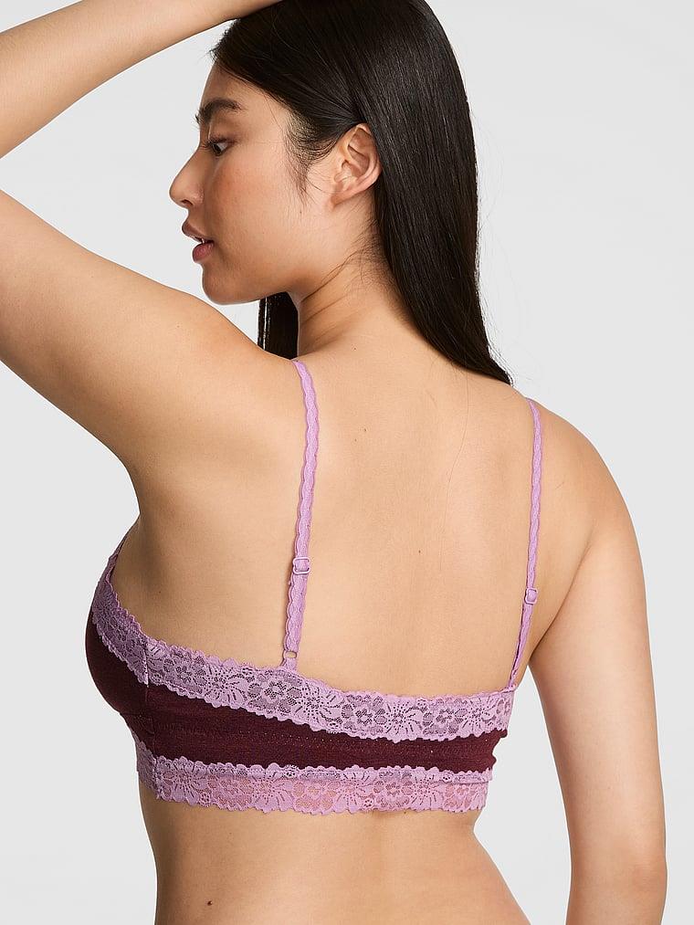 Pink Pamuklu Dantel Kenarli Önden Kapanan Ucgen Bralet arka görünüm