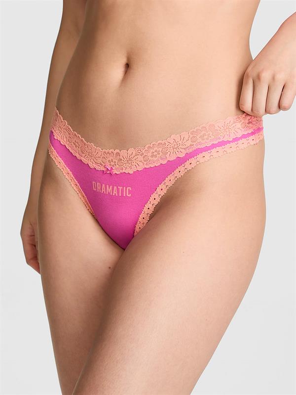 Pink Dantelli Pamuklu Tanga ön görünüm