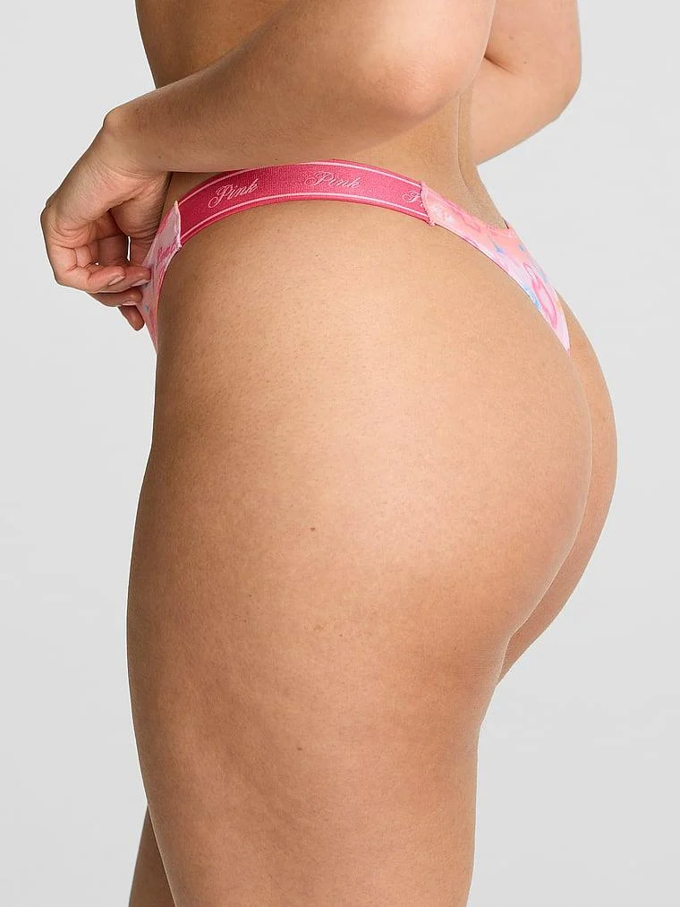 Pink Logolu Pamuklu Derin Bacak Kesim Tanga arka görünüm