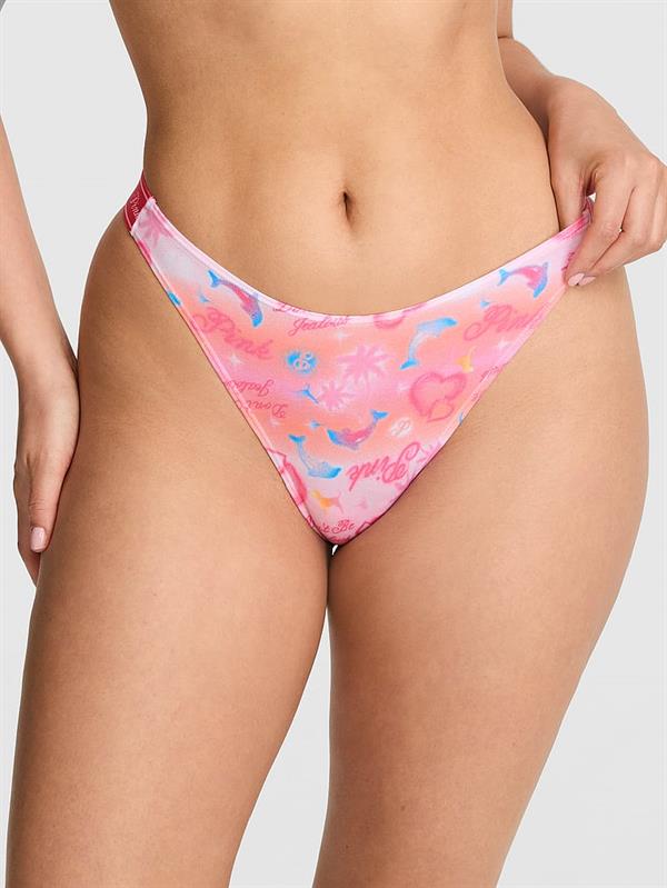 Pink Logolu Pamuklu Derin Bacak Kesim Tanga ön görünüm