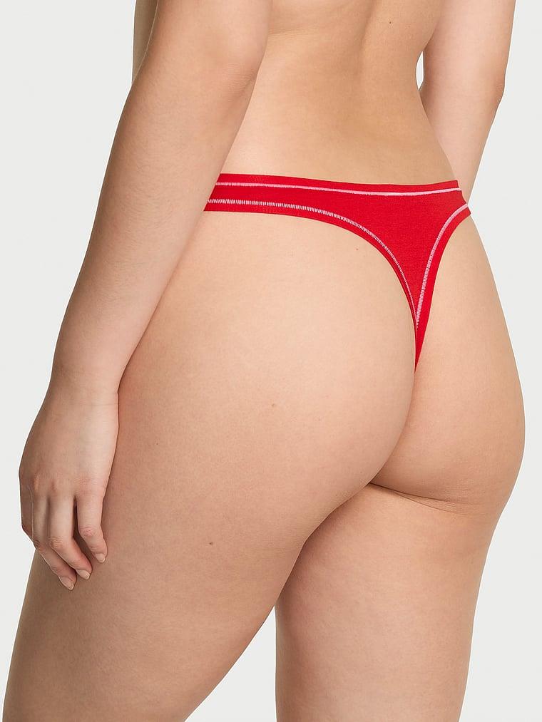Pink Pamuklu Derin Bacak Kesim Tanga arka görünümü