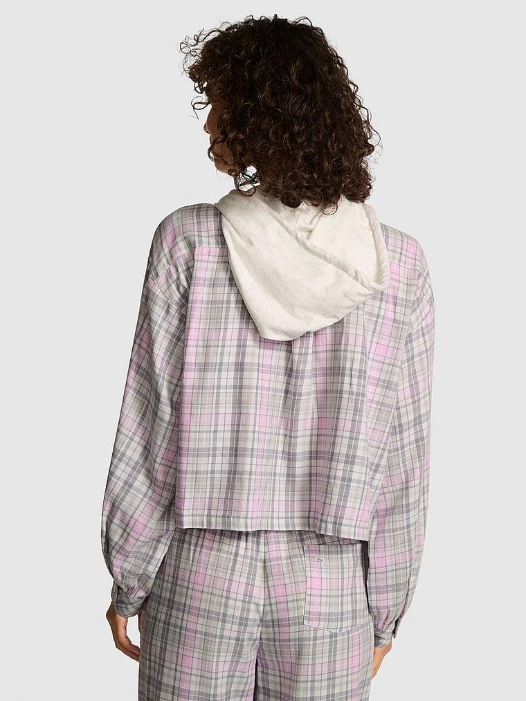 Pink Flanel Kapusonlu Uzun Kollu Ust arka görünüm