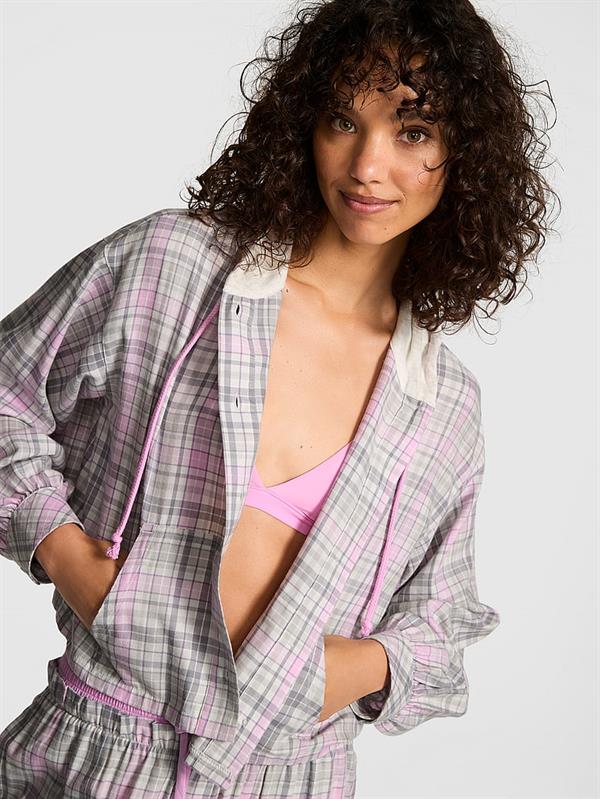 Pink Flanel Kapusonlu Uzun Kollu Ust