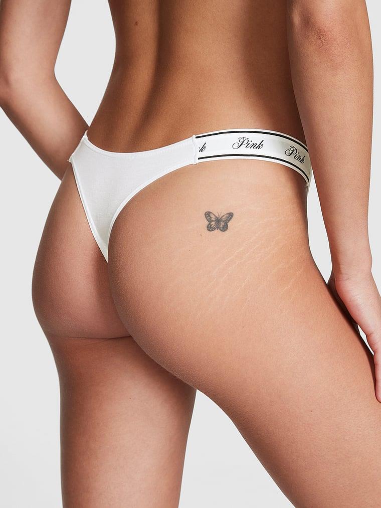 Pink Logolu Pamuklu Derin Bacak Kesim Tanga arka görünümü