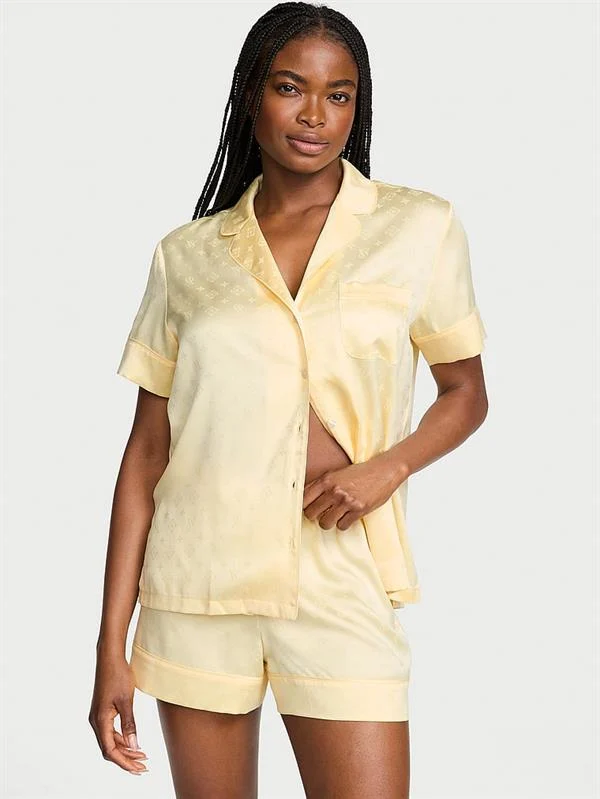 Glazed Saten Sortlu Pijama Takimi ön görünüm