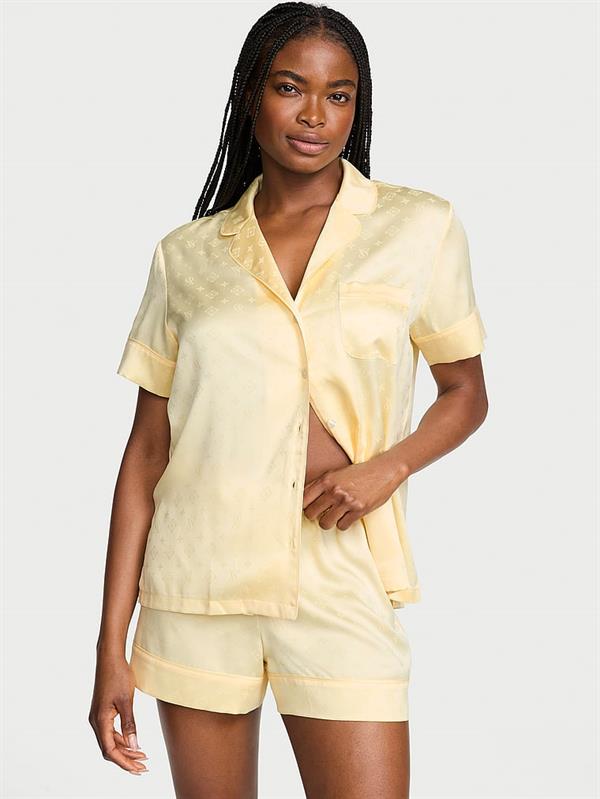 Glazed Saten Sortlu Pijama Takimi