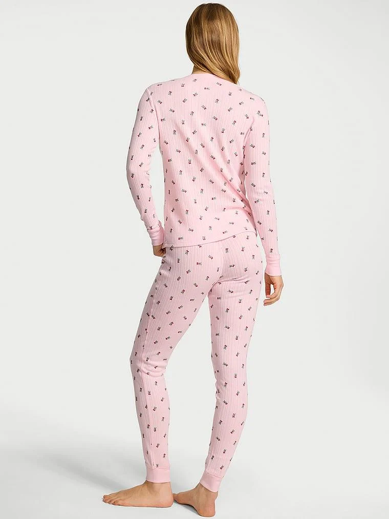 Pointelle Henley Uzun Pijama Takimi arka görünüm