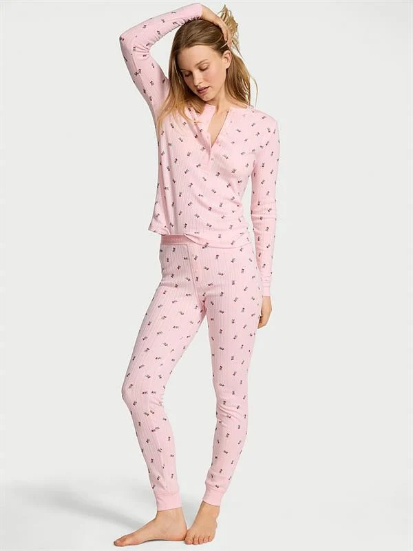 Pointelle Henley Uzun Pijama Takimi