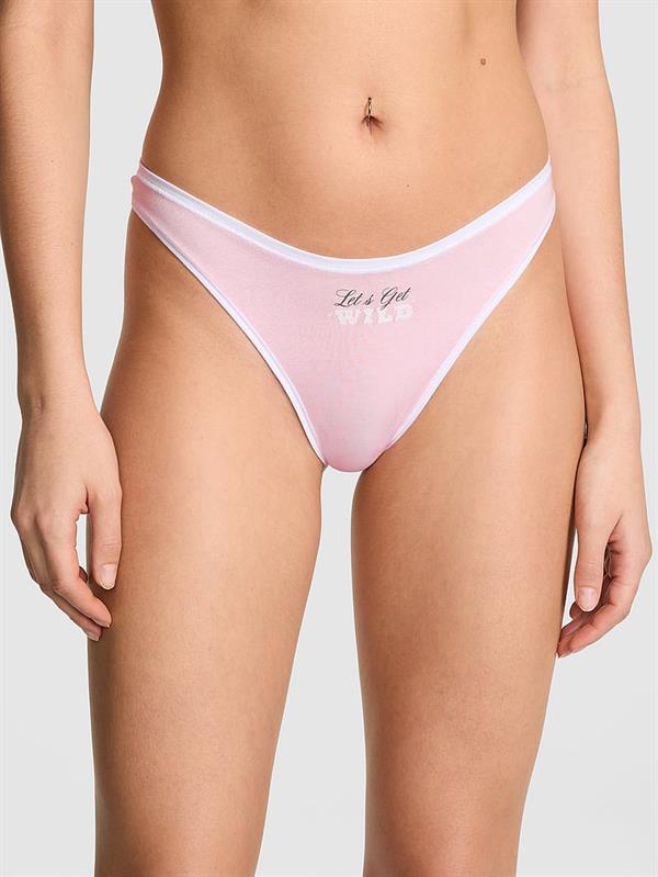 Pink Pamuklu Derin Bacak Kesim Tanga