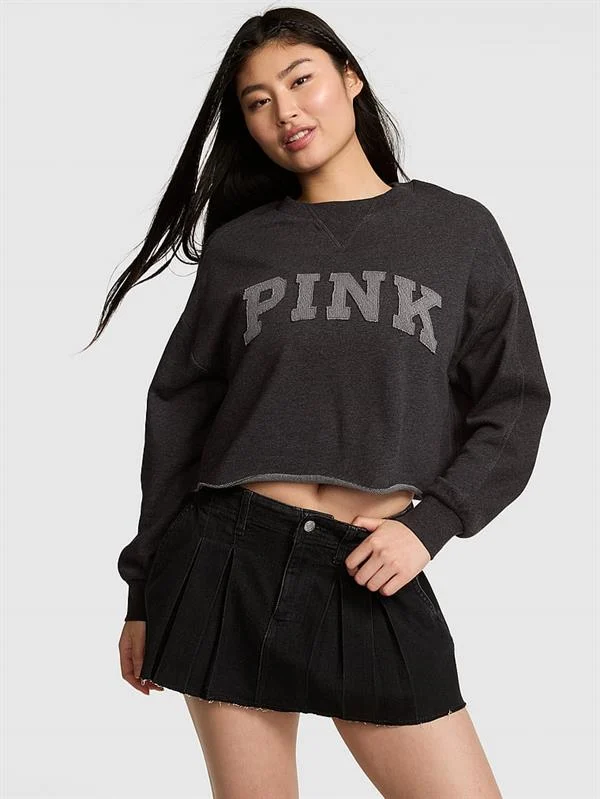 Pink Kampus Kivrimli Kenar Bisiklet Yaka Sweatshirt