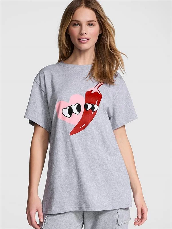 Pink Oversize Kısa Kollu Kampus Tisort