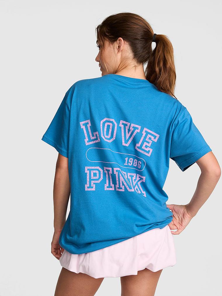 Pink Oversize Kısa Kollu Kampus Tisort arka görünüm