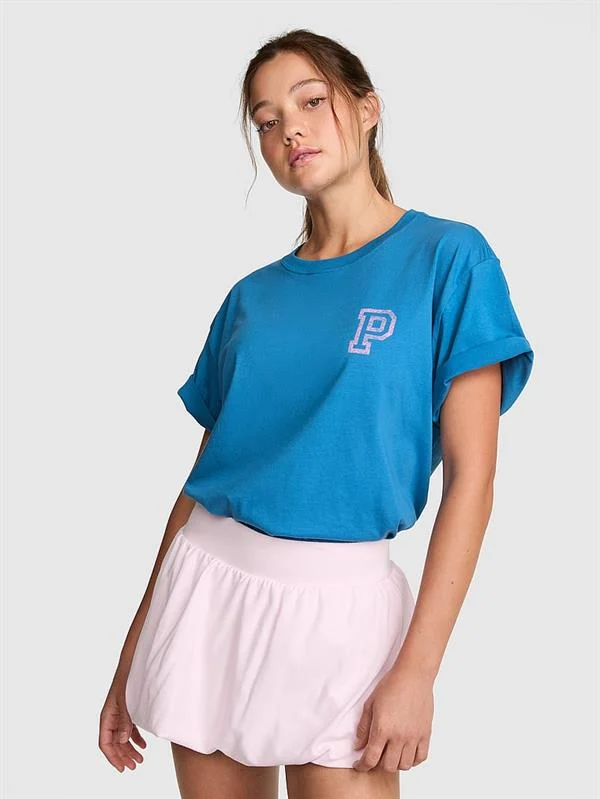 Pink Oversize Kısa Kollu Kampus Tisort ön görünüm