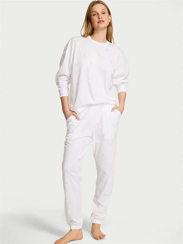 100 Pamuklu Işıltılı Uzun Pijama Takimi