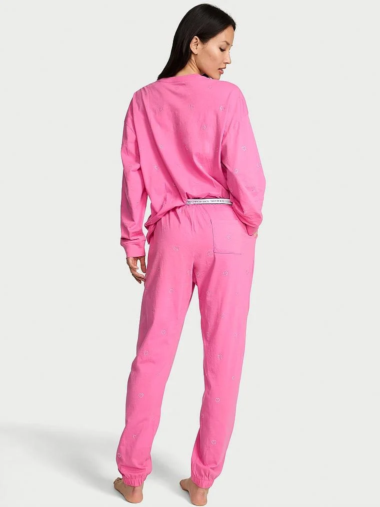 100 Pamuklu Işıltılı Uzun Pijama Takimi arka görünümü