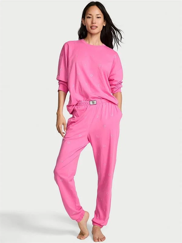 100 Pamuklu Işıltılı Uzun Pijama Takimi
