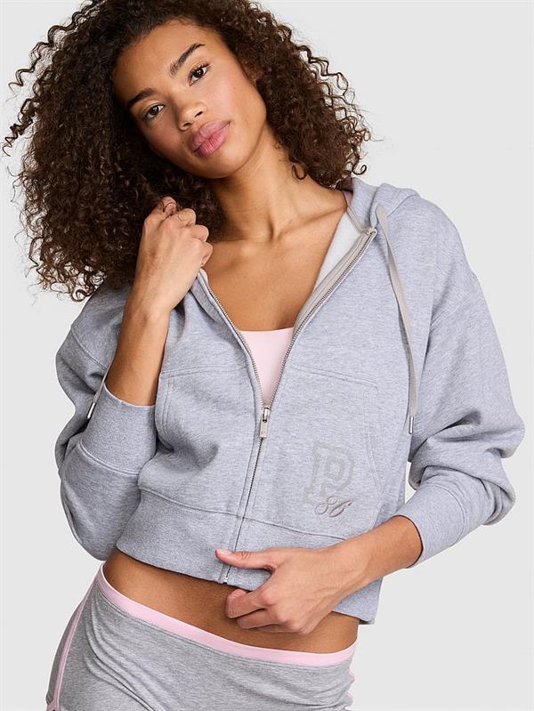 Pink Dar Kesim Fermuarli Kapusonlu Sweatshirt