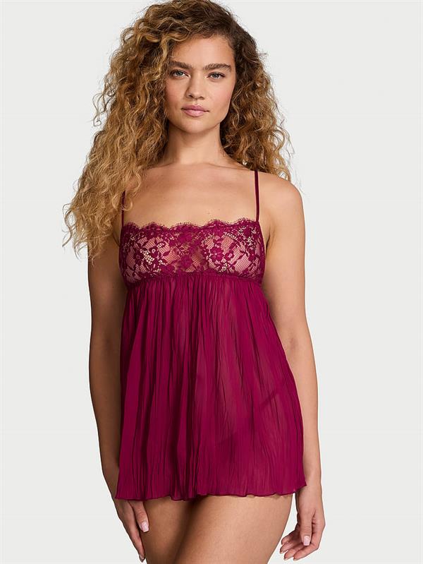 Dantelli Pileli Babydoll ön görünüm