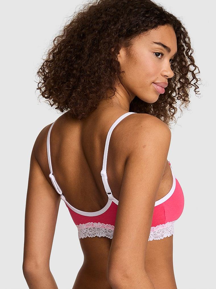 Pink Pamuklu Dantelli Yuvarlak Yakali Bralet arka görünüm