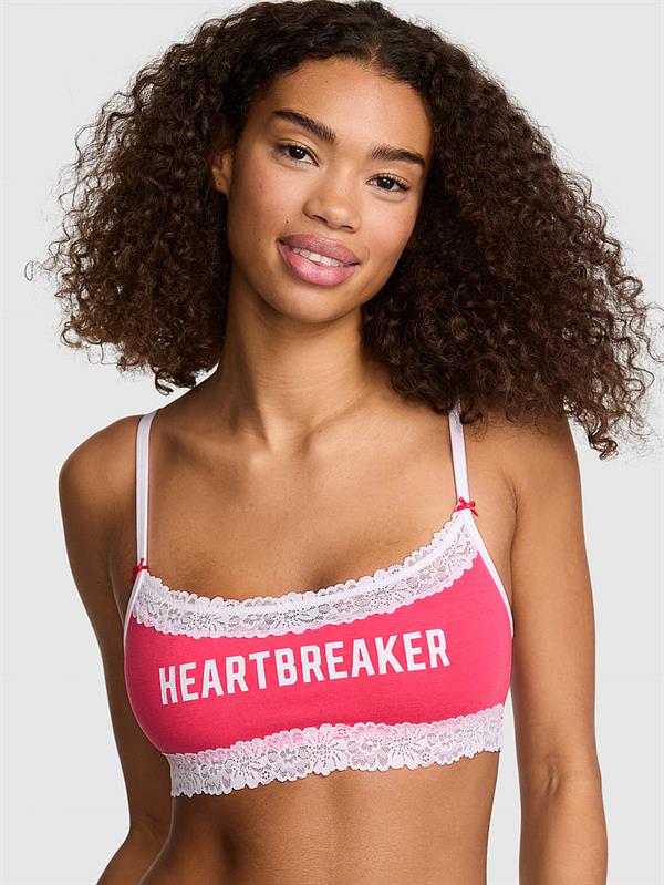 Pink Pamuklu Dantelli Yuvarlak Yakali Bralet
