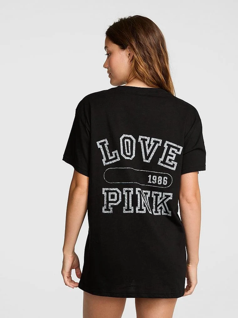 Pink Oversize Kısa Kollu Kampus Tisort arka görünüm