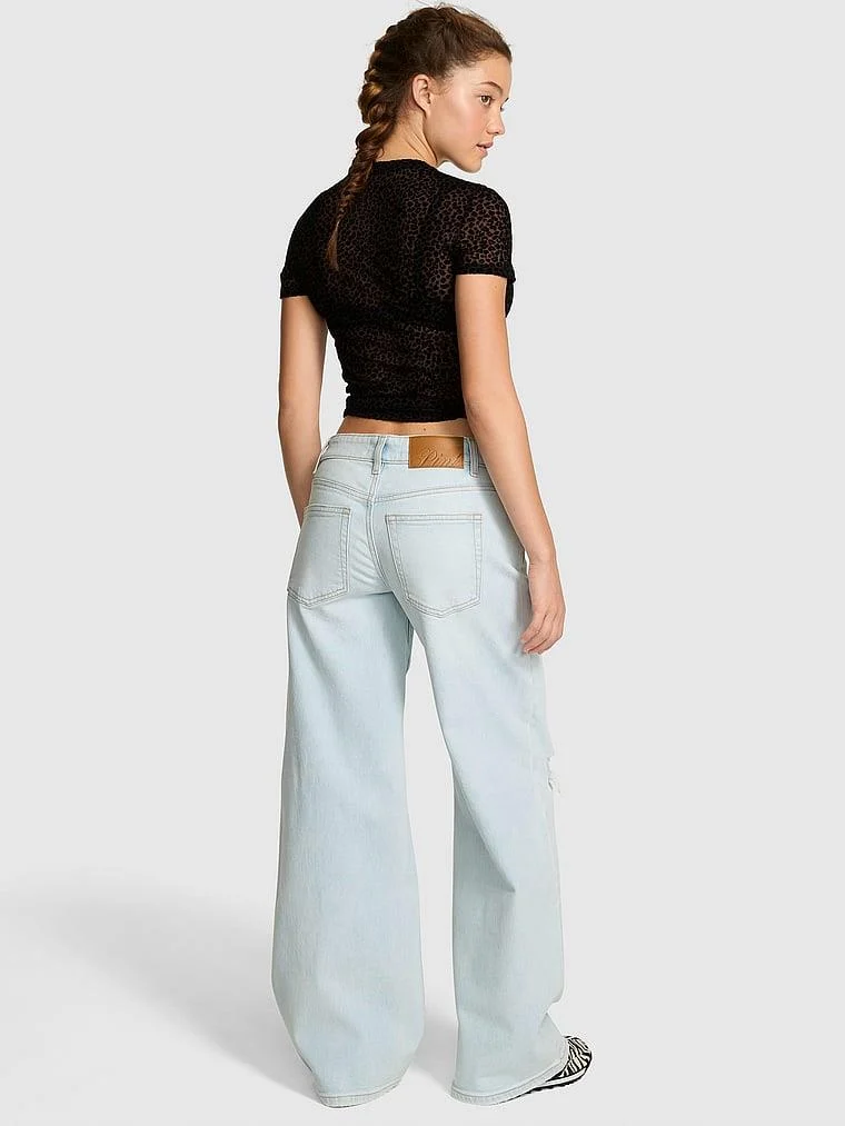 Pink Denim By Pink Düşük Bel Bol Paca Pantolon arka görünüm