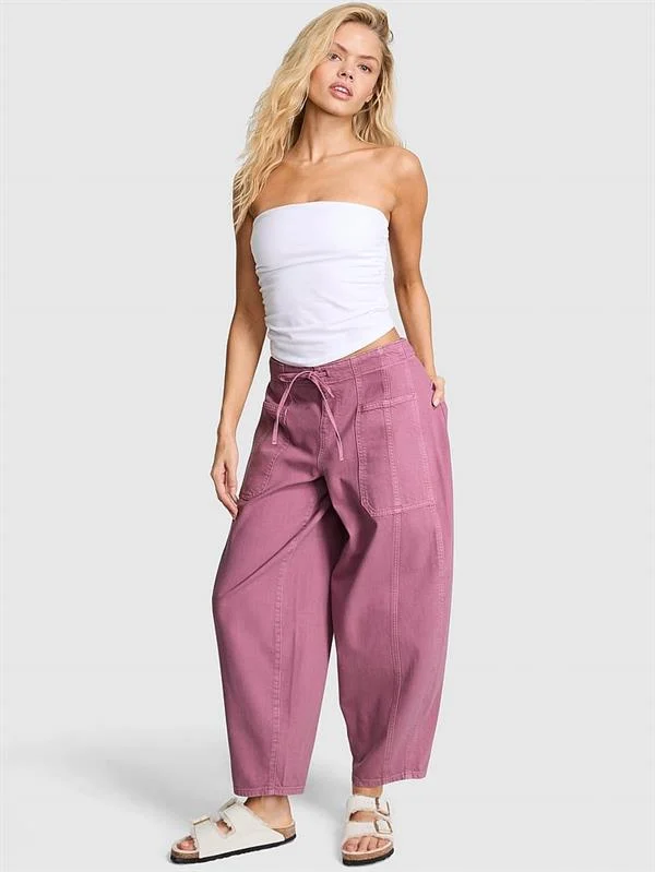 Pink Rahat Kesim Buzgulu Barrel Pantolon ön görünüm
