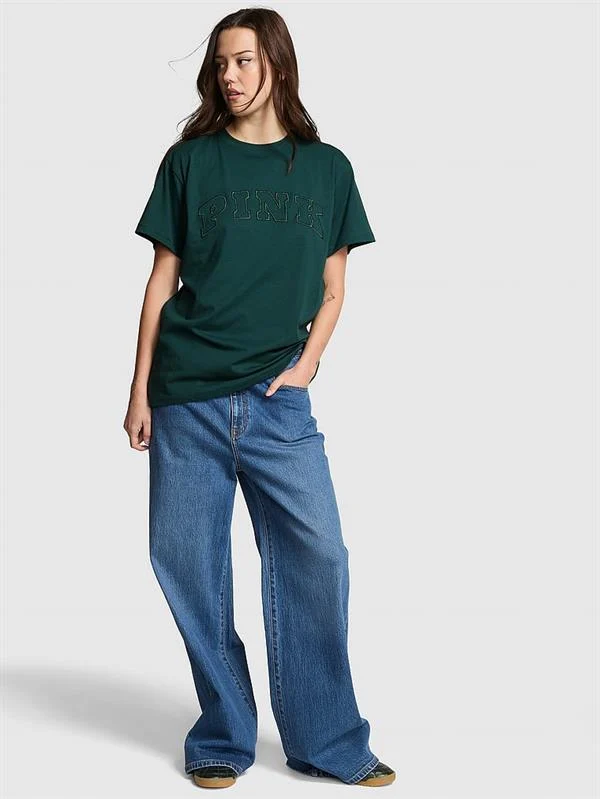 Pink Oversize Kısa Kollu Kampus Tisort ön görünüm