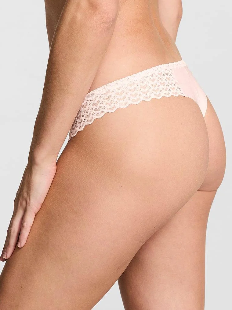 Pink Lazer Kesim Kalp Dantelli Tanga arka görünüm
