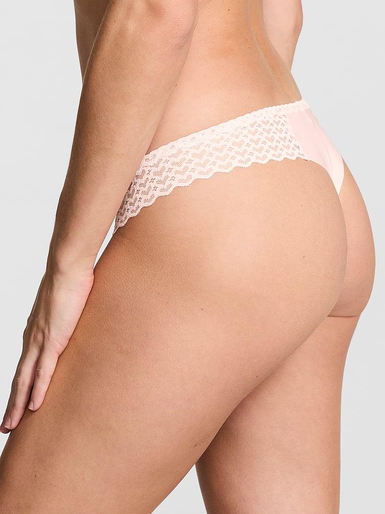 Pink Lazer Kesim Kalp Dantelli Tanga arka görünümü
