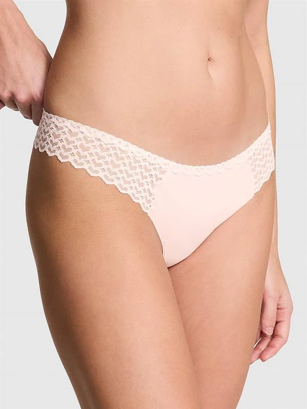 Pink Lazer Kesim Kalp Dantelli Tanga