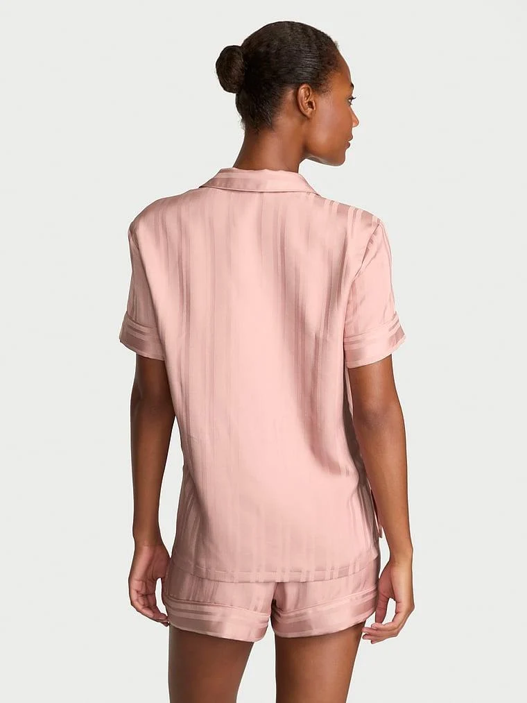 Glazed Saten Sortlu Pijama Takimi arka görünüm