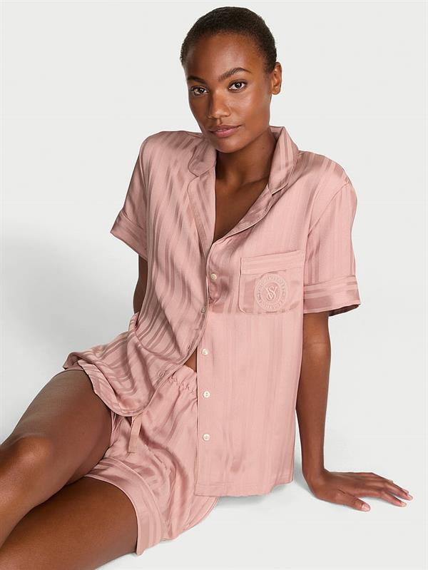Glazed Saten Sortlu Pijama Takimi