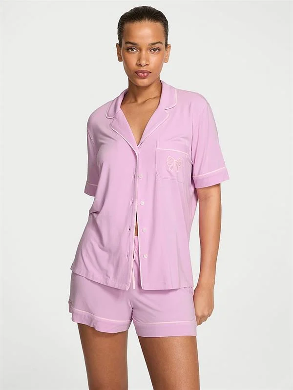 Modal Yumuşak Fiyonklu Kısa Pijama Takimi ön görünüm