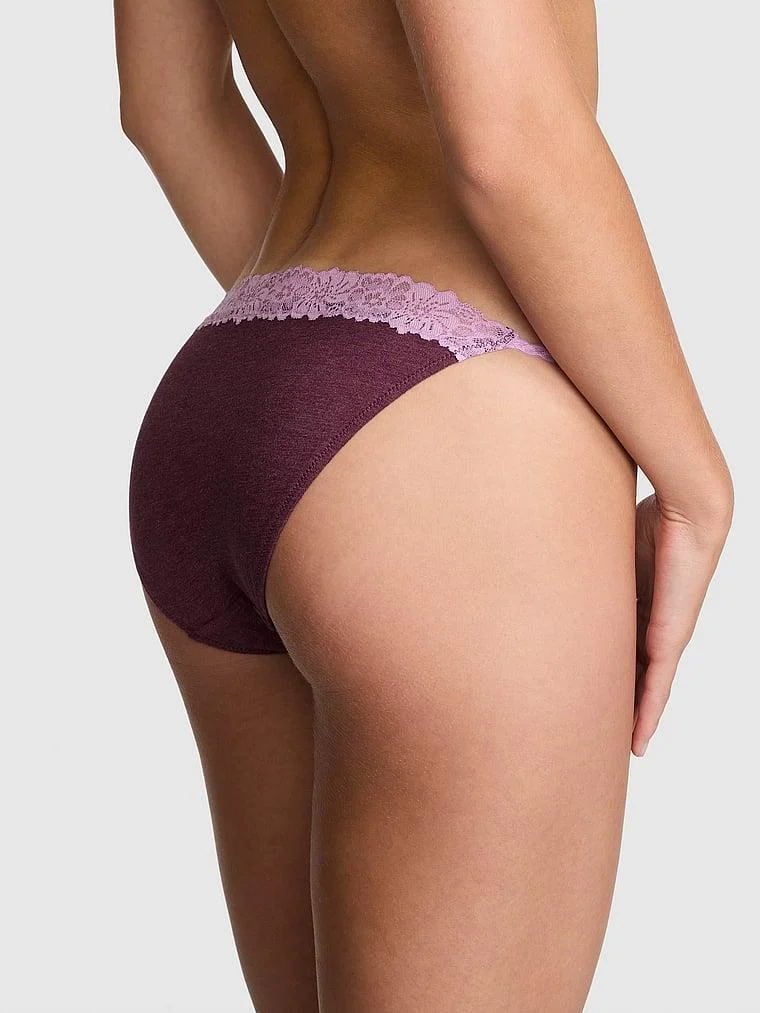 Pink Pamuklu Dantel Kenarli Bikini Kulot arka görünüm