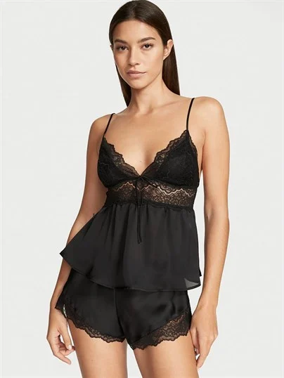 Esnek Dantelli Ve Saten Sortlu Takim ön görünüm