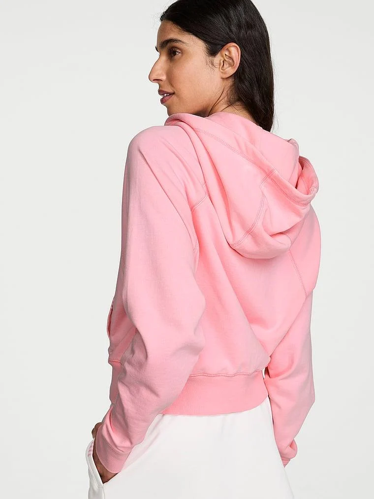 Terry Crop Fermuarli Kapsonlu Sweatshirt arka görünüm