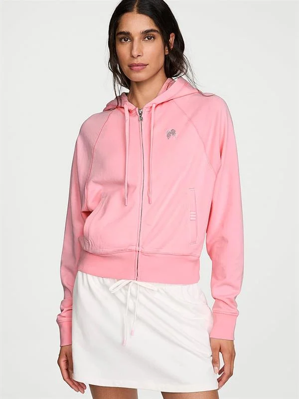 Terry Crop Fermuarli Kapsonlu Sweatshirt