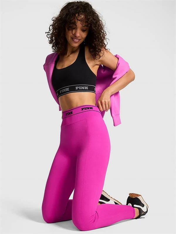 Pink Seamless Klasik Logo Detayli Tayt