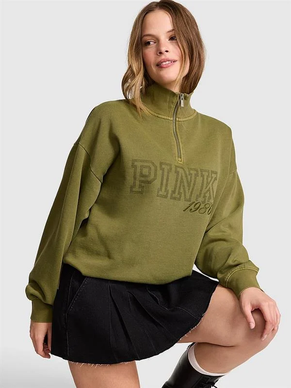 Pink Kampus Fermuarli Balikci Yaka Sweatshirt ön görünüm