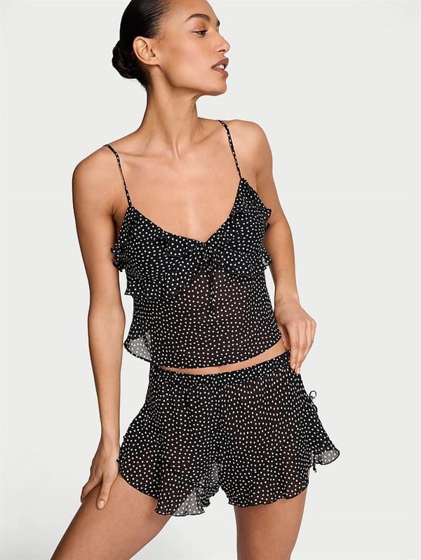 Sifon Puantiyeli Fırfırlı Askili Bluz Takimi