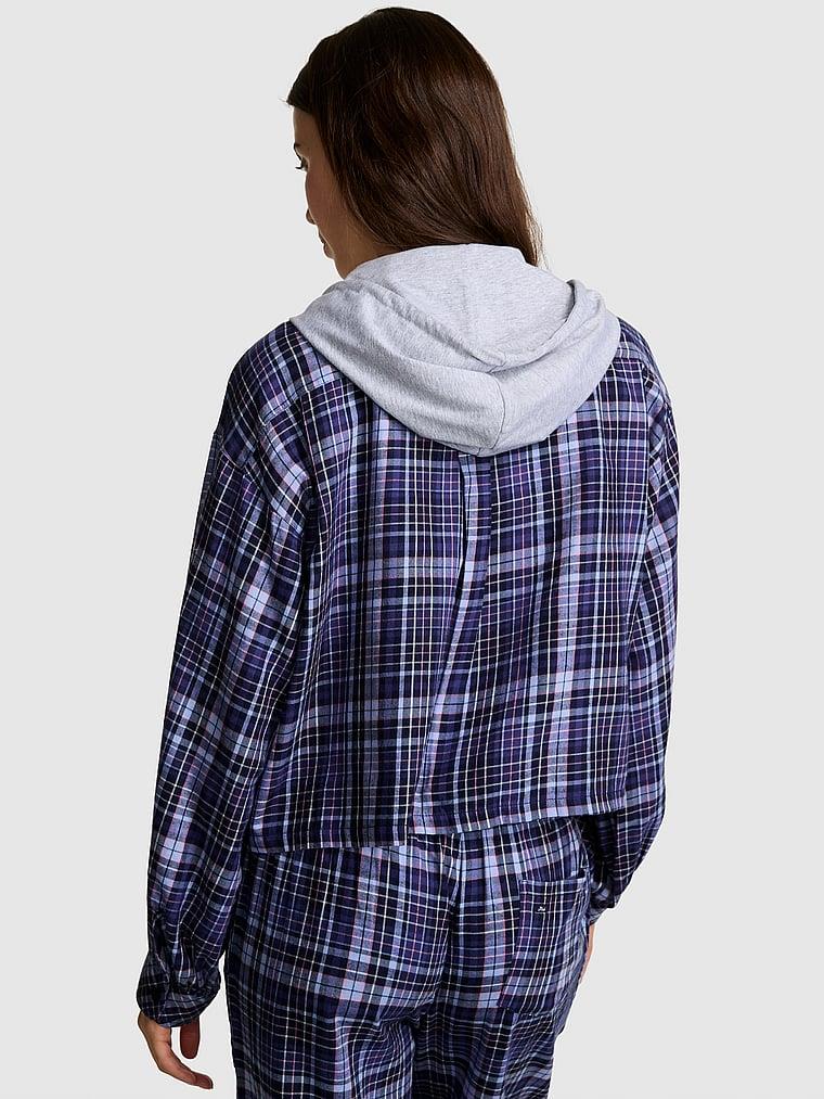 Pink Flanel Kapusonlu Uzun Kollu Ust arka görünümü