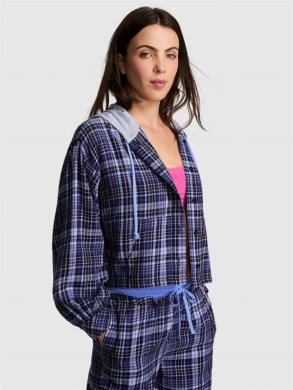 Pink Flanel Kapusonlu Uzun Kollu Ust