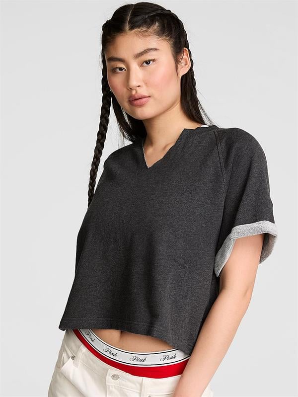 Pink Kısa Kollu Bisiklet Yaka Sweatshirt