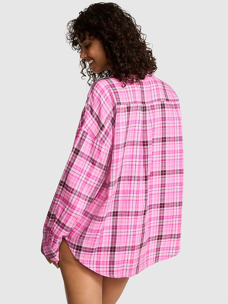 Pink Flanel Boyfriend Uyku Gomlegi arka görünümü